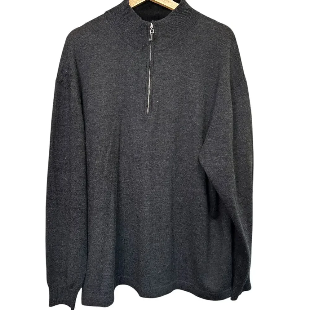 Pronto Uomo 100% Merino Wool Pullover Half Zip Sweater Charcoal Gray 2X 2XL